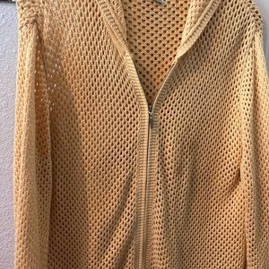 Chico’s yellow open weave hooded zip cardigan sweater, size 2